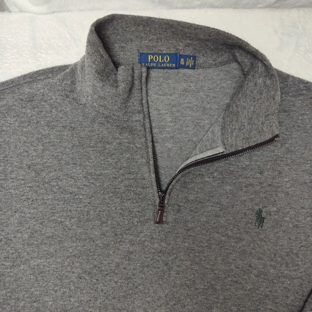 Polo Ralph Lauren Sweatshirt Mens XL Gray Mock Neck 1/4 Zip‎ Pullover Logo Work